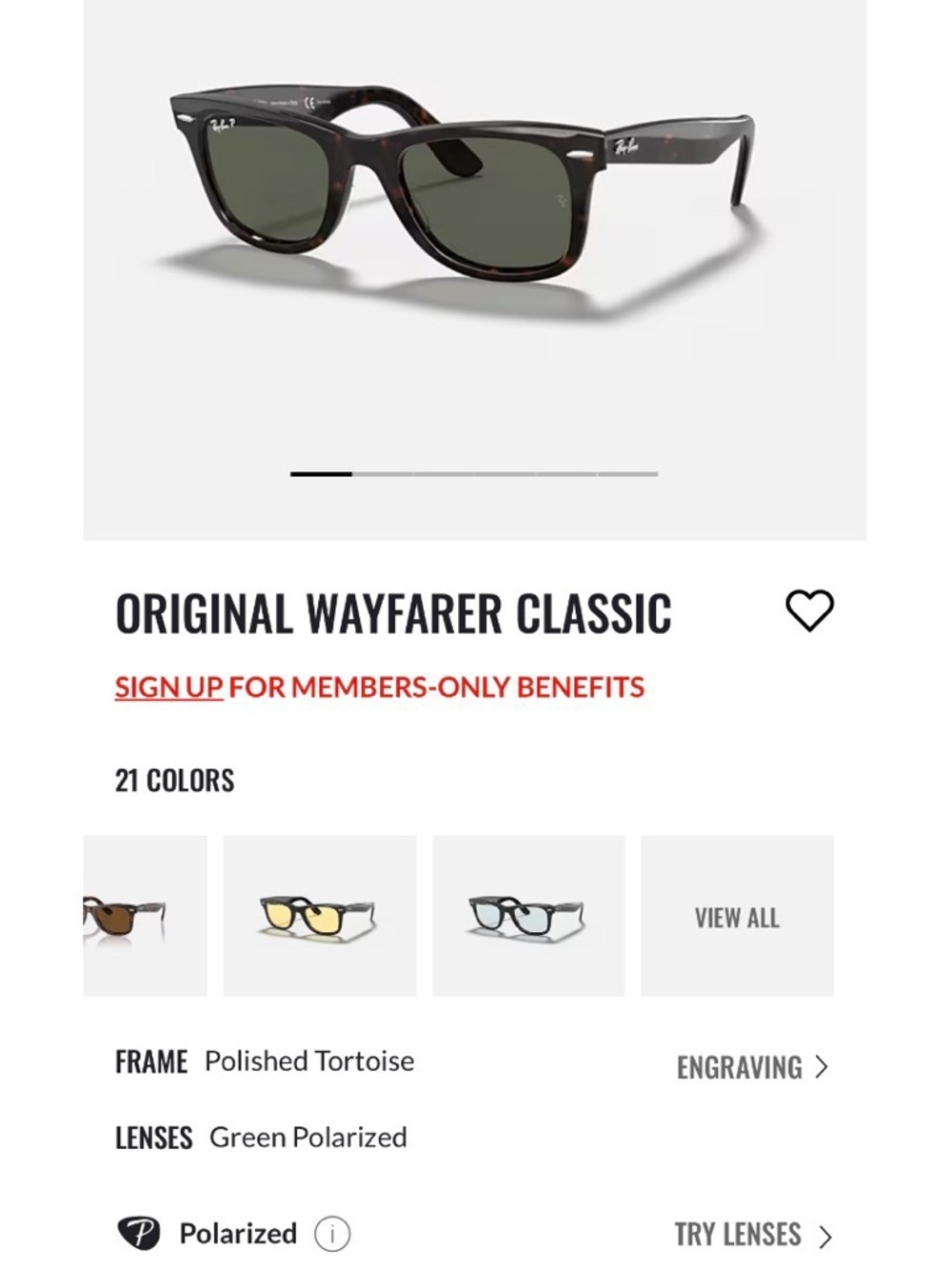 Ray-Ban Original Wayfarer Classic Polished Tortoise Frame with Green Lenses